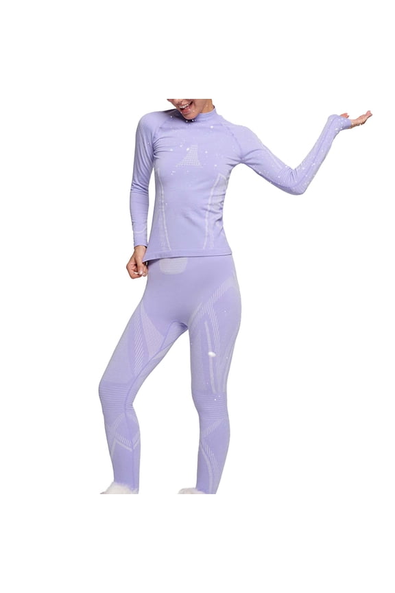 ZQUUVOU Women's Ski Base Layer Set Crew Neck Thermal Moisture Wicking Quick Dry Cold Weather Sports Breathable Underwear Sets Purple