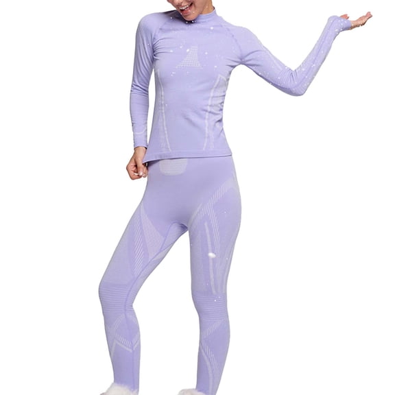 ZQUUVOU Women's Ski Base Layer Set Crew Neck Thermal Moisture Wicking Quick Dry Cold Weather Sports Breathable Underwear Sets Purple