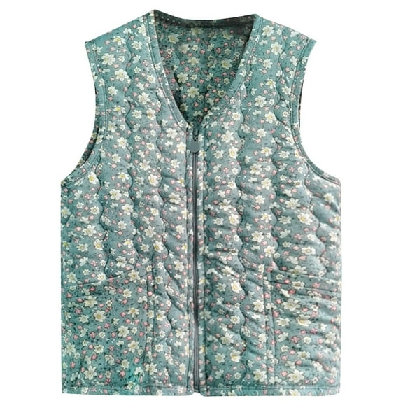 Rohuuque Women's Sleeveless Quilted Vest Jacket with Zip Front Hooded Cute Lightweight Padded Insulated Vest with Pockets Green