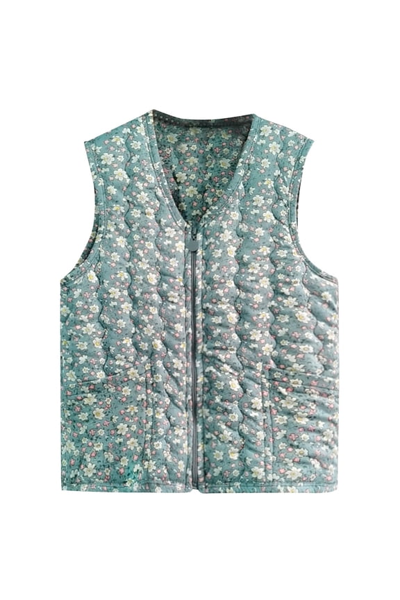 Women's Sleeveless Quilted Vest Jacket with Zip Front Hooded Cute Lightweight Padded Insulated Vest with Pockets Green