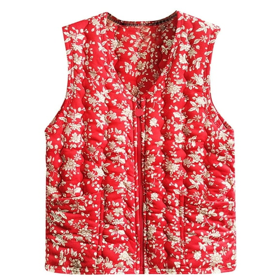 Rohuuque Women's Sleeveless Quilted Vest Jacket with Zip Front Hooded Cute Lightweight Padded Insulated Vest with Pockets Red