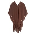 thumbnail image 1 of Rohuuque Women's Solid Color Shawl Fashion Fall Winter Plus Size Knitwear Button Hooded Cape Fringe Shawl Wraps Brown, 1 of 4