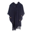 thumbnail image 1 of Rohuuque Women's Solid Color Shawl Fashion Fall Winter Plus Size Knitwear Button Hooded Cape Fringe Shawl Wraps Navy, 1 of 4