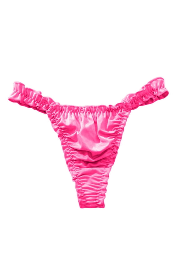 Women's T-Back Thong High Elasticity Monofilament String Underwear with Ruffle Lace Trim Comfort Wear Hot Pink