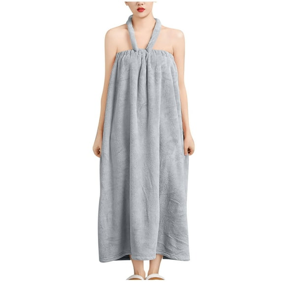 Rohuuque Women's Terry Cloth Robes Halter Neck Style Cotton Terry Absorbent Quick Dry Spa Robes Cover Up Bathrobe Gray