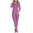 thumbnail image 1 of Rohuuque Women's Thermal Long Johns Set Thermal Underwear Set Winter Plush Lining Heavyweight Sleepwear Loungewear Comfort Outfit Purple, 1 of 5