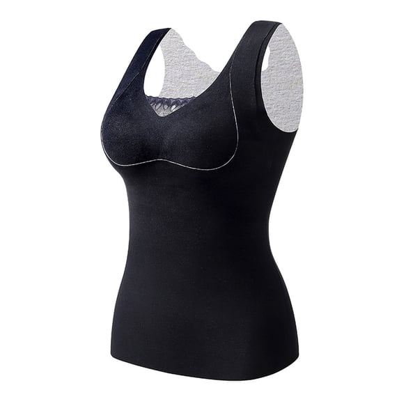 ZQUUVOU Women's Thermal Tank Warm Underwear High Stretch Sleeveless Tank Top Underwear 2-in-1 Built-in Bra Casual Sports Black