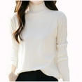 thumbnail image 1 of Rohuuque Women's Turtleneck Sweater Fashion Casual Crew Neck Pullover Solid Color Loose Base Knitted Sweater Tops Beige, 1 of 6