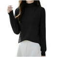 thumbnail image 1 of Rohuuque Women's Turtleneck Sweater Fashion Casual Crew Neck Pullover Solid Color Loose Base Knitted Sweater Tops Black, 1 of 5