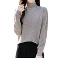 thumbnail image 1 of ZQUUVOU Women's Turtleneck Sweater Fashion Casual Crew Neck Pullover Solid Color Loose Base Knitted Sweater Tops Gray, 1 of 9