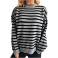 thumbnail image 1 of Rohuuque Women's Vintage Striped Sweater Crew Neck Color Block Lioghweight Knit Sweater Long Sleeve Relaxed Fall Trendy Wear Gray, 1 of 5