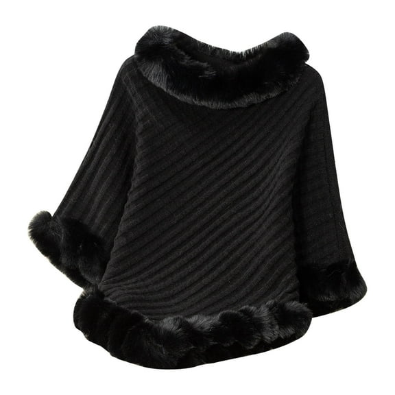 Rohuuque Women's Winter Poncho Cape Thermal Fleece Lined Trendy Coverup Solid Tone Knit Poncho Irregular Wrap Outerwear Black
