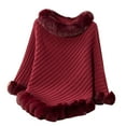 thumbnail image 1 of Rohuuque Women's Winter Poncho Cape Thermal Fleece Lined Trendy Coverup Solid Tone Knit Poncho Irregular Wrap Outerwear Red, 1 of 3