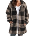 thumbnail image 1 of Rohuuque Women's Zip Up Hoodies Plaid Sherpa Fleece Warm Coat with Pockets Mid Length Warm Winter Jacket Oversized for Cold Weather Coffee, 1 of 6