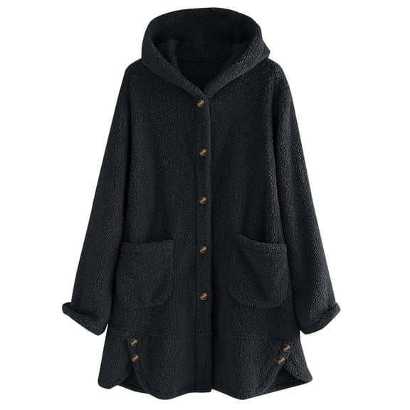 Rohuuque Women's Zip Up Hoodies Sherpa Fleece Button Up Hooded Cardigan Long Sleeve Solid Color with Pockets Fall Winter Casual Top Black