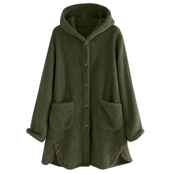 Rohuuque Women's Zip Up Hoodies Sherpa Fleece Button Up Hooded Cardigan Long Sleeve Solid Color with Pockets Fall Winter Casual Top Olive Green