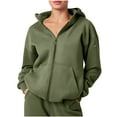 thumbnail image 1 of Rohuuque Women's Zip Up Hoodies Sweatshirt Long Sleeve Solid Color Casual Jacket with Pockets Lightweight Outdoor Sport Sweatshirts Olive Green, 1 of 9