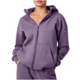 thumbnail image 1 of Rohuuque Women's Zip Up Hoodies Sweatshirt Long Sleeve Solid Color Casual Jacket with Pockets Lightweight Outdoor Sport Sweatshirts Purple, 1 of 9