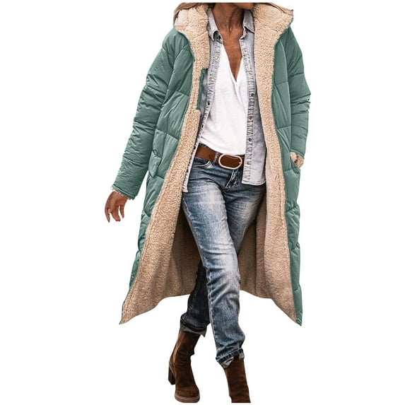 ZQUUVOU Women's Zip Up Jacket Reversible Longline Solid Color Tops Oversized Cotton Fleece Coat with Pockets Winter Fashion Coat Green