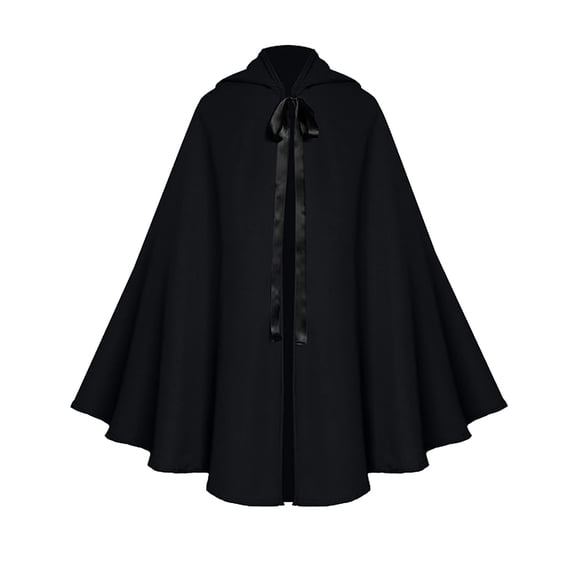 ZQUUVOU Women's and Men's Black Cloak with Hood Mid Length Medieval Cape Gothic Style Cloak Ribbon Closure Cape for Renaissance Black