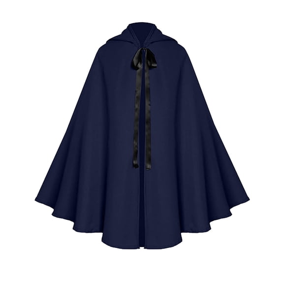 Rohuuque Women's and Men's Black Cloak with Hood Mid Length Medieval Cape Gothic Style Cloak Ribbon Closure Cape for Renaissance Blue