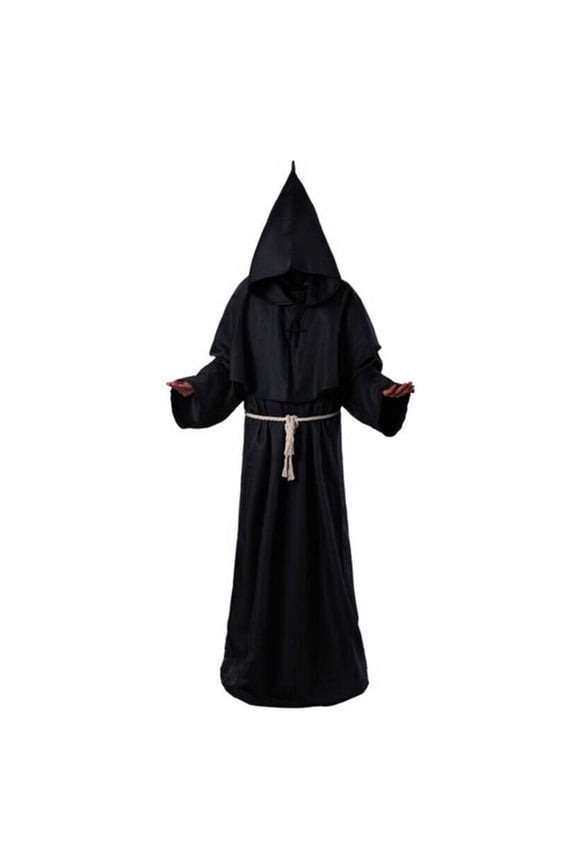 Women's and Men's Hooded Cloak Long Sleeve Robe Cape Gothic Medieval Style Top for Theatrical Performances Black