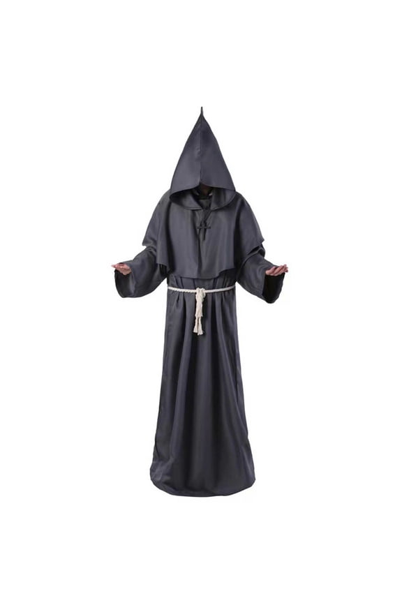 ZQUUVOU Women's and Men's Hooded Cloak Long Sleeve Robe Cape Gothic Medieval Style Top for Theatrical Performances Gray