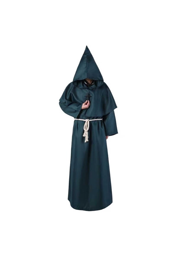 Women's and Men's Hooded Cloak Long Sleeve Robe Cape Gothic Medieval Style Top for Theatrical Performances Green