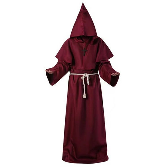 ZQUUVOU Women's and Men's Hooded Cloak Long Sleeve Robe Cape Gothic Medieval Style Top for Theatrical Performances Red