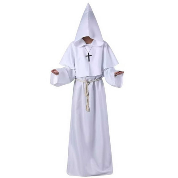 ZQUUVOU Women's and Men's Hooded Cloak Long Sleeve Robe Cape Gothic Medieval Style Top for Theatrical Performances White