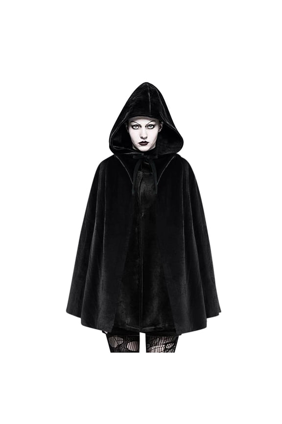 Women's and Men's Hooded Cloak Unisex Velevt Gothic Short Hooded Cloak Cape Funny Solid Color Cloak for Adults Black