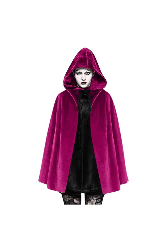 Women's and Men's Hooded Cloak Unisex Velevt Gothic Short Hooded Cloak Cape Funny Solid Color Cloak for Adults Hot Pink