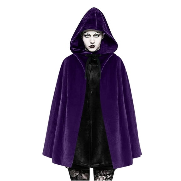 Rohuuque Women's and Men's Hooded Cloak Unisex Velevt Gothic Short Hooded Cloak Cape Funny Solid Color Cloak for Adults Purple