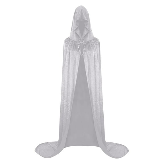 Rohuuque Women's and Men's Hooded Cloak Unisex Velvet Full Length Hooded Robe Gothic Medieval Cloak Long Cape Solid Color Cloak White