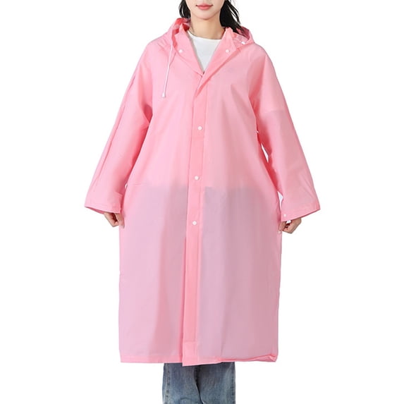 ZQUUVOU Women's and Men's Hooded Rain Poncho Outdoor Lightweight Packable Rain Cape Long Sleeve Leisure Jacket Hiking Pink