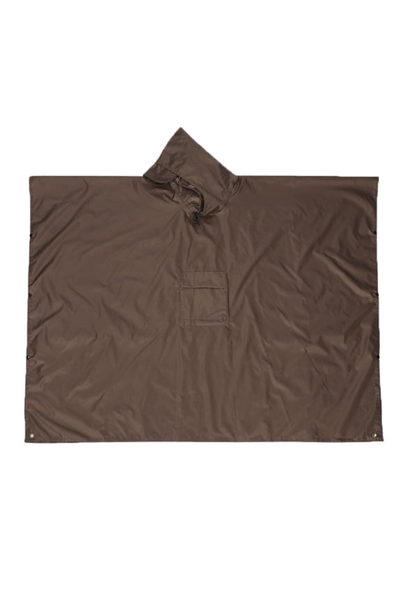 que Women's and Men's Hooded Rain Poncho Waterproof Raincoat with Pockets Plus Sized Portable Windproof Rain Cape Brown