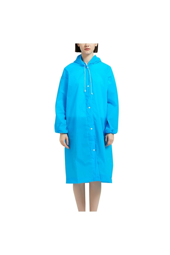 Women's and Men's Rain Poncho Long Sleeve Waterproof Rain Cape with Hood Buttons Outdoor Parent Matching Rainwear Blue