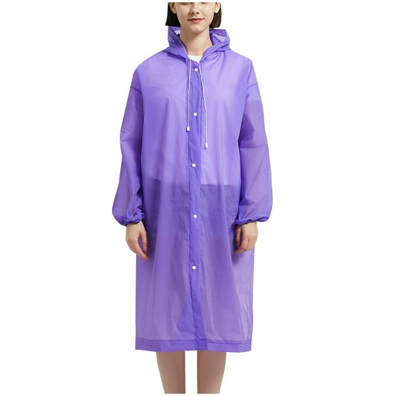 Rohuuque Women's and Men's Rain Poncho Long Sleeve Waterproof Rain Cape with Hood Buttons Outdoor Parent Matching Rainwear Purple
