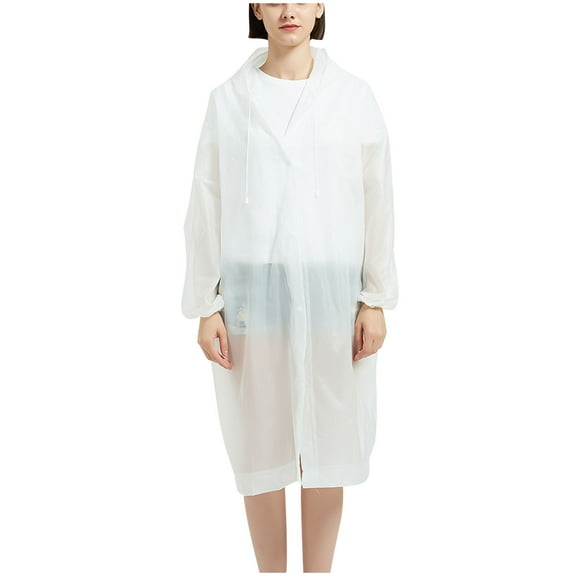 Rohuuque Women's and Men's Rain Poncho Long Sleeve Waterproof Rain Cape with Hood Buttons Outdoor Parent Matching Rainwear White