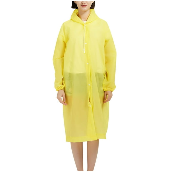 Rohuuque Women's and Men's Rain Poncho Long Sleeve Waterproof Rain Cape with Hood Buttons Outdoor Parent Matching Rainwear Yellow
