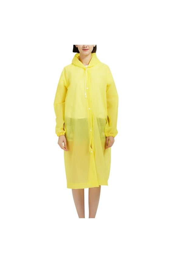 que Women's and Men's Rain Poncho Long Sleeve Waterproof Rain Cape with Hood Buttons Outdoor Parent Matching Rainwear Yellow