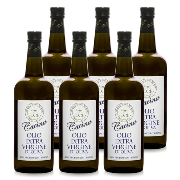 Roi Extra Virgin Olive Oil from Italy - Cucina Ligurian Olive Oil from Italy, First Cold Pressed, Pure, Polyphenol Rich EVOO, 34 fl oz (1 liter), Pack of 6