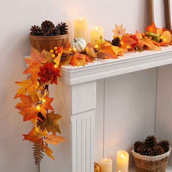 Roiihwy 190cm Thanksgiving Simulation Maple Leaf Pumpkin Vine With Light For Decor, MulticolorC