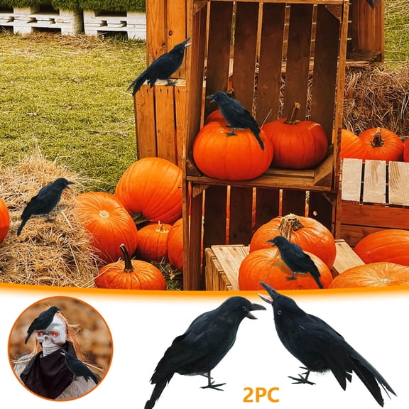 Roiihwy 2PCS Realistic Simulation Crow Decoration, Foam Bird Prop for Halloween Party House Garden Ornament