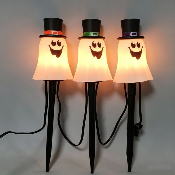 Roiihwy 3 Sets Integrated Halloween Cute Ghost Lights For Window And Yard Decor, C