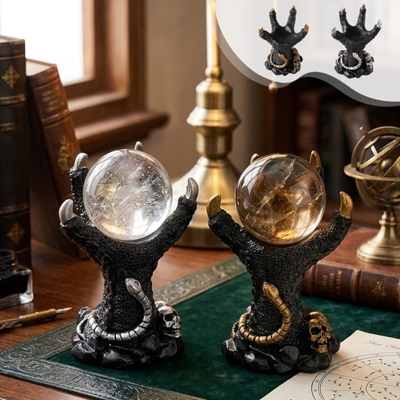 Roiihwy 4.33in White Witch Crystal Ball Base, Resin Crystal Ball Halloween Claw Home Office Ornaments Holiday Gift