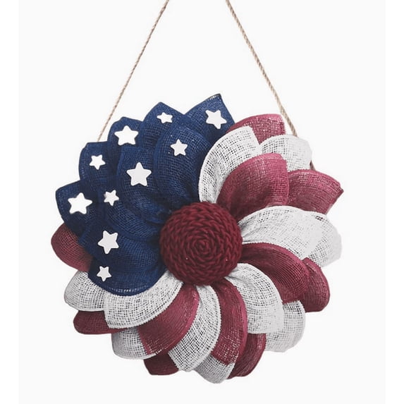Roiihwy 4th of July Door Wreath, Wooden Patriotic Decorations for Front Door, Red White Blue, 7.87"x7.87", Door Hanger Welcome Hanging Sign for Porch Wall Indoor Decor