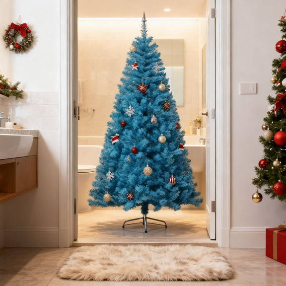 Roiihwy 6ft Blue Artificial Christmas Tree Unlit Hinged Spruce With 1000 Branch Tips And Metal Stand In Blue