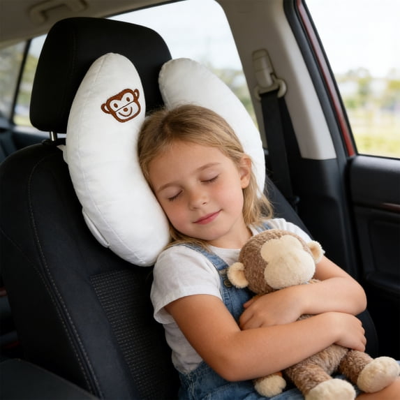 Roiihwy Adjustable Small Neck Pillow for Sleeping, Banana Shape Travel Pillow, Best Headrest for Car Seat, Pushchair, White