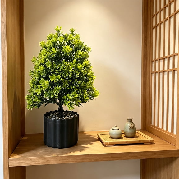 Roiihwy Artificial Flower Tree Bonsai For Indoor Outdoor, Garden Courtyard Small Floor Green Plant, 12.4x3.7in Green